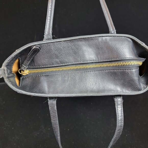 Banana Republic Black Leather Zip-Top Crossbody Satchel Bag | Soft | 9"x11" - Picture 5 of 9